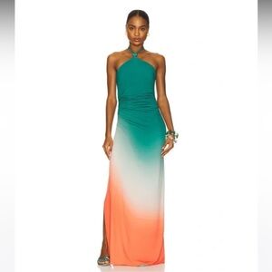 Elegant Green and Orange Ombre Maxi Dress